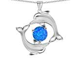 Original Star K™ Round 6mm Created Blue Opal Dolphin Pendant