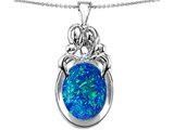 Original Star K™ Loving Mother And Family Pendant With Oval Created Blue Opal