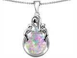 Original Star K™ Large Loving Mother With Children Pendant With Round Created Pink Opal