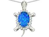 Original Star K™ Good Luck Turtle Pendant With Oval Created Blue Opal