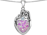Original Star K™ Large Loving Mother Father With Child Family Pendant With 12mm Heart Created Pink Opal