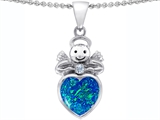 Original Star K™ Love Angel Pendant with 10mm Created Blue Opal Heart