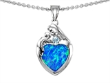 Original Star K™ Loving Mother With Child Family Pendant With 8mm Heart Shape Created Blue Opal