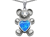 Original Star K™ Love Bear Holding Birthstone of October Heart Shape Created Blue Opal