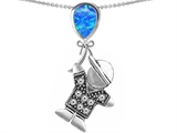 Original Star K™ Little Boy Holding a Balloon Mother Birthstone Created Blue Opal Pendant