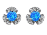 Original Star K™ Flower Earrings With Round 5mm Created Blue Opal