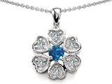 Original Star K™ Flower Pendant With Round 4mm Created Blue Opal