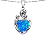 Original Star K™ Large Loving Mother With Child Pendant With 12mm Heart Shape Created Blue Opal
