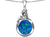 Original Star K™ Loving Mother With Child Family Pendant With Round Created Blue Opal