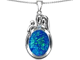 Original Star K™ Loving Mother And Father With Child Pendant With Oval Created Blue Opal