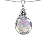 Original Star K™ Loving Mother With Child Family Pendant With Round Created Pink Opal