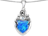 Original Star K™ Large Loving Mother Twin Children Pendant With 12mm Heart Created Blue Opal