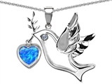 Original Star K™ Peace Love Dove Pendant with 7mm Heart Shape Created Blue Opal