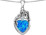 Original Star K™ Large Loving Mother Father With Child Family Pendant With 12mm Heart Created Blue Opal