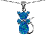 Original Star K™ Cat Pendant With Created Blue Opal