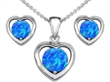 Original Star K™ Created Blue Opal Heart Earrings with Free Box Set matching Pendant