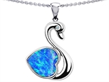 Original Star K™ Love Swan Pendant With Heart Shape 8mm Created Blue Opal