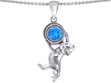 Original Star K™ Cat Lover Pendant with October Birthstone Created Blue Opal