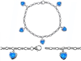 Original Star K™ High End Tennis Charm Bracelet With 5pcs 7mm Created Heart Blue Opal
