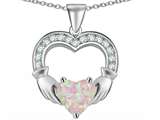 Celtic Love by Kelly Hands Holding 8mm Heart Claddagh Pendant With Created Pink Opal