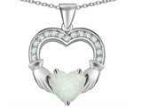 Celtic Love by Kelly Hands Holding 8mm Heart Claddagh Pendant With Created Opal