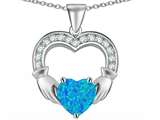 Celtic Love by Kelly Hands Holding 8mm Heart Claddagh Pendant With Created Blue Opal