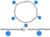 Original Star K™ High End Tennis Charm Bracelet With 5pcs 7mm Round Created Blue Opal