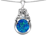 Original Star K™ Large Loving Mother And Family Pendant With Round 10mm Created Blue Opal