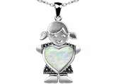 Original Star K™ Little Girl Holding 8mm Heart Mother Birthstone Pendant Created Opal