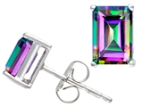 Tommaso Design™ Emerald Cut 7x5mm Rainbow Mystic Topaz Earring Studs