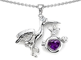 Original Star K™ New Baby Stork Mother Pendant with Genuine Heart Amethyst