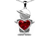 Original Star K™ Little Boy Holding 8mm Heart Mother Birthstone Pendant Created Ruby