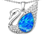 Original Star K™ Love Swan Pendant With Pear Shape Created Blue Opal
