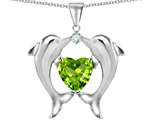 Original Star K™ Kissing Dolphins Pendant With Heart Shape Genuine Peridot