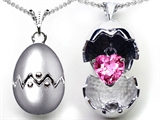 Original Star K™ Egg Pendant with September Birthstone Heart Created Pink Sapphire Surprise Inside