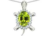 Original Star K™ Good Luck Turtle Pendant With Oval 12x10mm Simulated Peridot