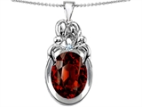 Original Star K™ Large Loving Mother Twin Family Pendant With Oval 11x9mm Simulated Garnet