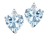 Tommaso Design™ 7mm Heart Shape Simulated Aquamarine and Genuine Diamond Earring Studs
