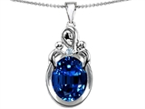 Original Star K™ Large Loving Mother Twin Children Pendant With Oval Created Sapphire 11x9mm