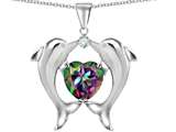 Original Star K™ Kissing Love Dolphins Pendant With 8mm Heart Shape Mystic Rainbow Topaz