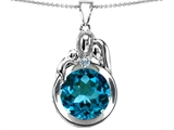 Original Star K™ Loving Mother And Father With Child Family Round 10mm Simulated Blue Topaz Pendant