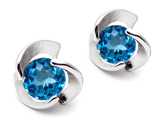 Original Star K™ Round Genuine Blue Topaz Flower Earring Studs