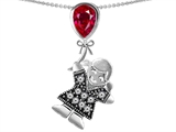 Original Star K™ Little Girl Holding a Balloon Mother Birthstone 9x7mm Pear Shape Created Ruby Pendant