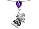 Original Star K™ Little Girl Holding a Balloon Mother Birthstone 9x7mm Pear Shape Genuine Amethyst Pendant