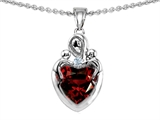 Original Star K™ Loving Mother Twin Children Pendant With Heart Shape Genuine Garnet