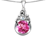 Original Star K™ Large Loving Mother With Twins Children Pendant With Round 10mm Created Pink Sapphire