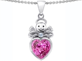 Original Star K™ Love Angel Pendant with 10mm Created Pink Sapphire Heart