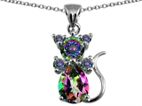 Original Star K™ Cat Pendant With Rainbow Mystic Topaz