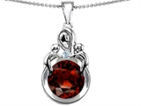 Original Star K™ Large Loving Mother With Twins Children Pendant With Round 10mm Simulated Garnet