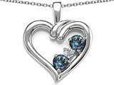 Original Star K™ Open Heart 3 Stone Pendant with Rainbow Mystic Topaz